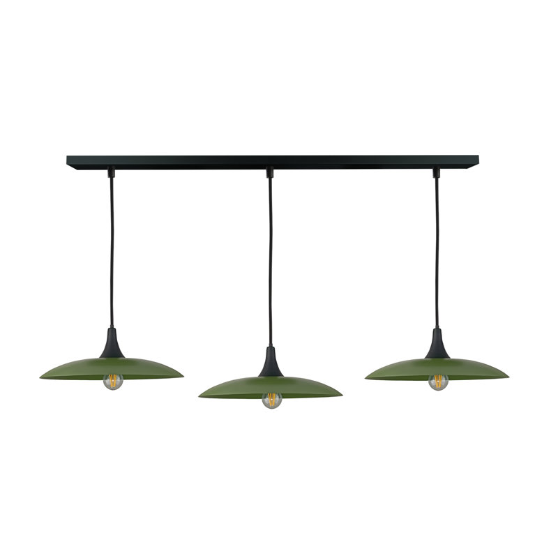 - Light Matte Black Dome Pendant, Black/Khaki, 3 Lights, 120cm H x 130cm W x 41cm D
