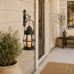 Brown Metal Suspended Pillar Lantern Indoor Outdoor Wall Sconce