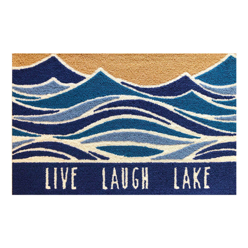 Live Laugh Lake Size 24"X36", Blue/Tan