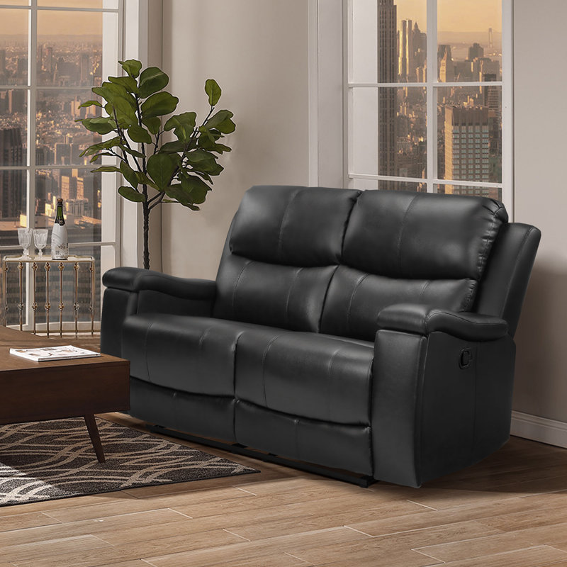 Ilkeston 61" W Manual Reclining Faux Leather Loveseat , Black Microfiber Faux Leather