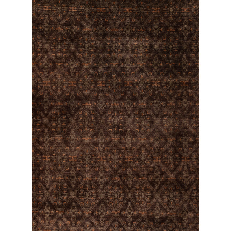 Wool Geometric Area Rug in Brown/Orange