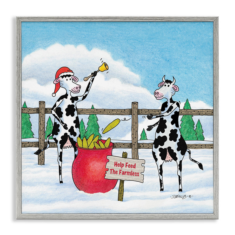«Nourrir les vaches marrantes», giclée encadrée, conception par Roger Straub, Estampe numérique Farmhouse, H 17 po x l 17 po