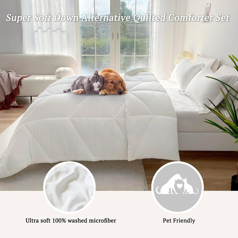 Édredon en duvet synthétique toutes saisons, Lit simple, Blanc