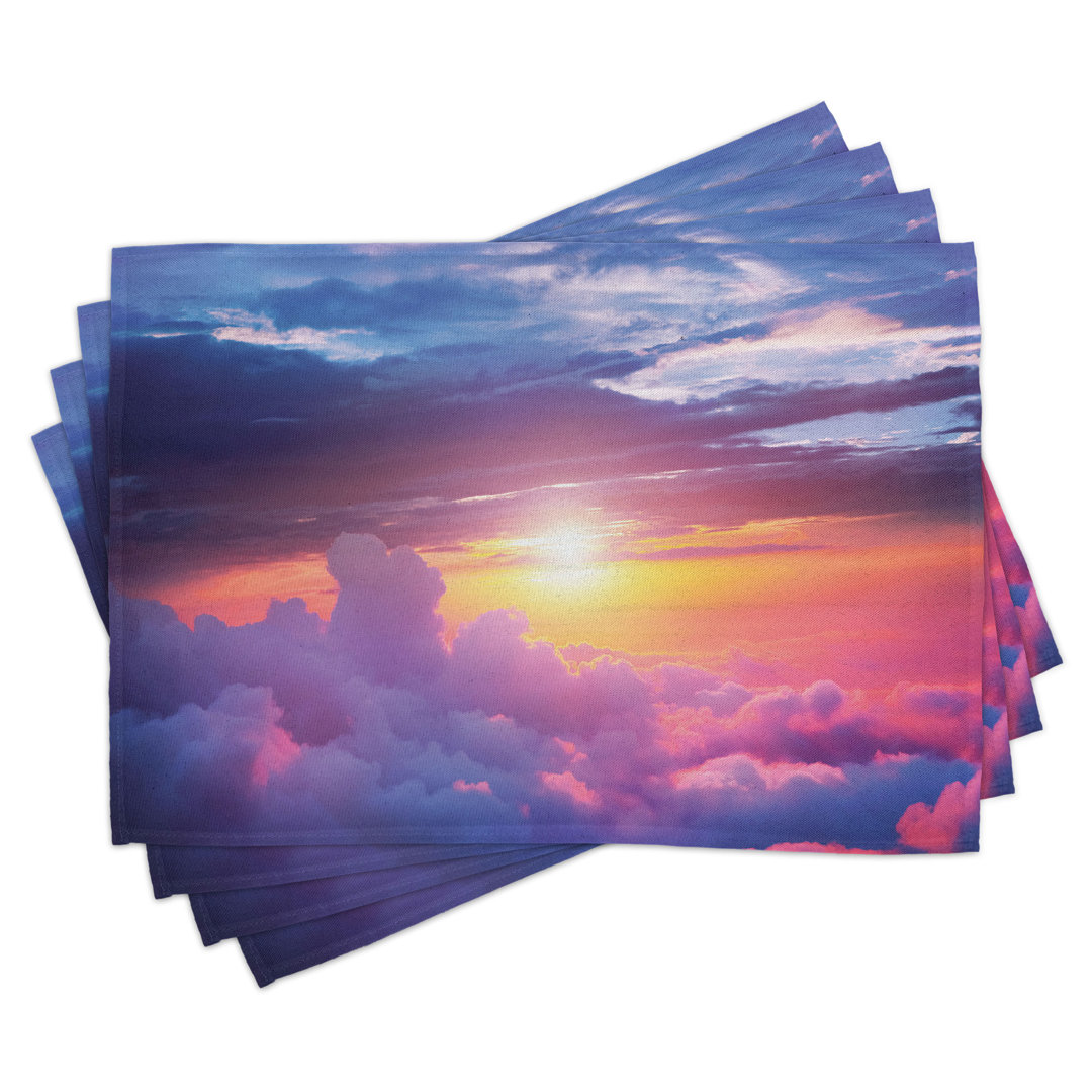 Platzdeckchen 4er Set, Sonnenuntergang Himmel und Wolken, Blau Gelb Lila