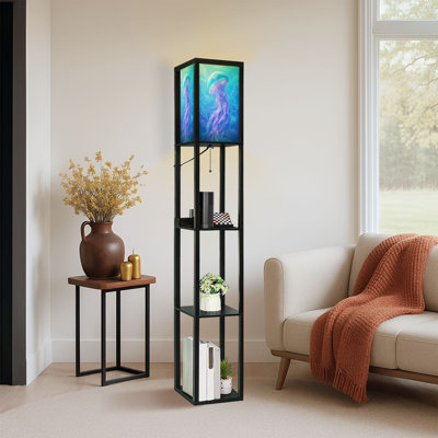 Lampe sur pied à DEL à intensité variable, méduse éthérée, lavande, tentacules, scène sous-marine vibrante, lampe sur pied en MDF avec télécommande, 3 lumières de couleur, pour le salon, la chambre à coucher