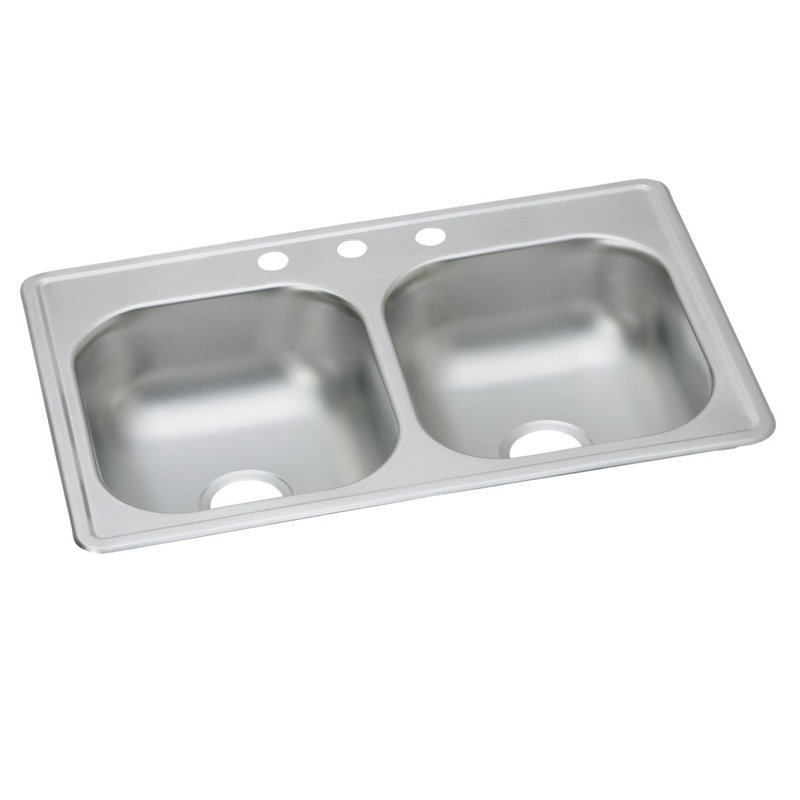 Dayton 33" L x 19" W Double Basin Drop-In Kitchen Sink, Elite Satin, 3 hole
