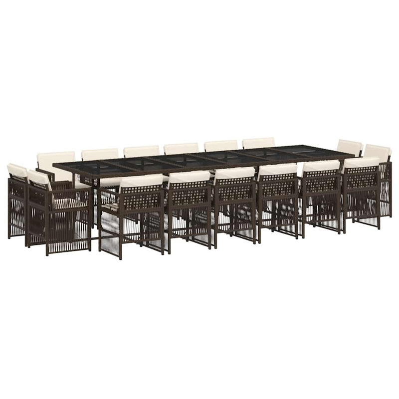 Patio Dining Set with, Cream White, Brown, 17 Pieces: Table, 16 Chairs