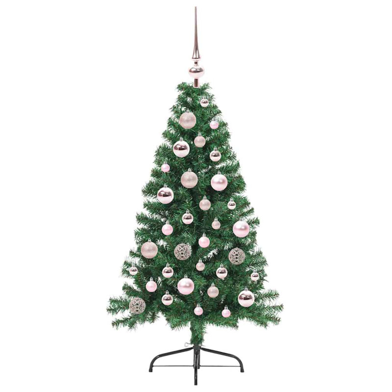  Artificial Pre-lit Christmas Tree PVC, Green/Pink, 3.94' H