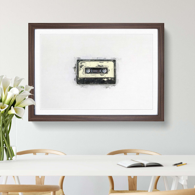Retro Style Cassette Tape in Abstract - Picture Frame Graphic Art Print, 62cm H x 87cm W x 2cm D, Walnut Framed