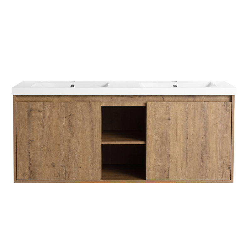 Ornement contemporain de porte de meuble-lavabo double à fixation murale à finition double avec double vasque