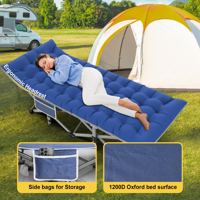 Folding Camping Cot Portable Outdoor Heavy Duty Sleeping Cot with Mattress and Carry Bag, Blue