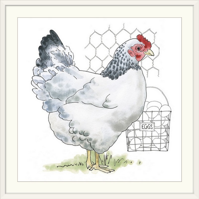 Gavino «Fun at the Coop IV», reproduction d'art de Beth Grove, H 38 po x l 38 po x P 1 po, Cadre blanc