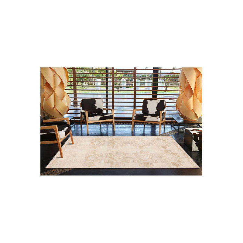 Tapis décoratif traditionnel à motif géométrique lavable, Rond 5 pi
