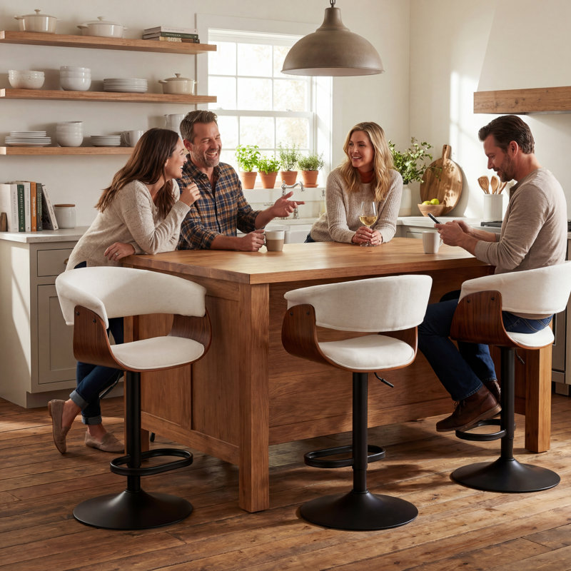 Tabourets de bar à hauteur réglable avec siège pivotant en tissu et dossier pour îlot de cuisine, bar et pub, 4, Beige