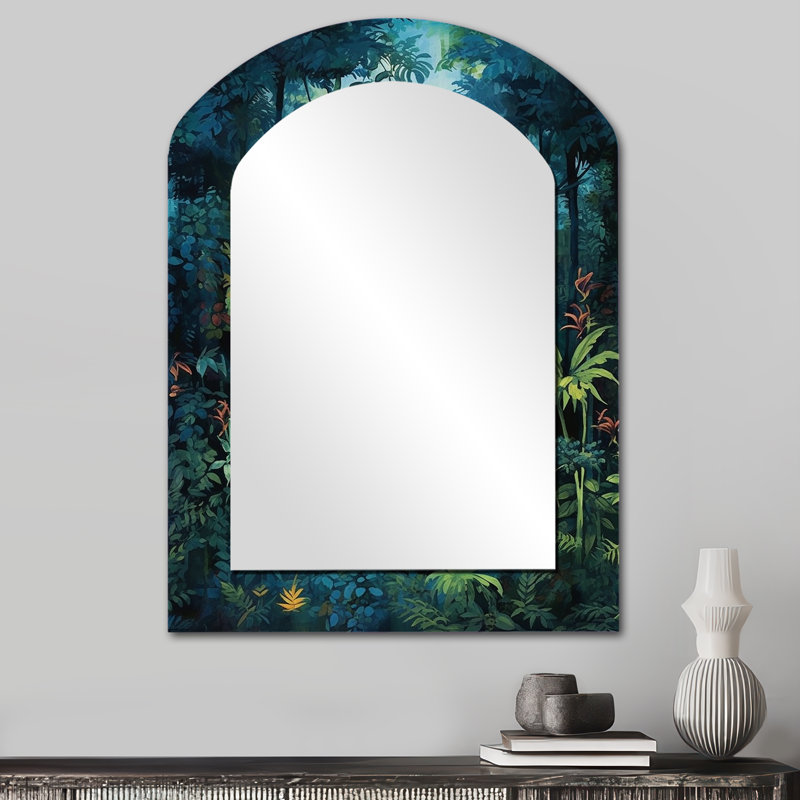 Jungle Expedition - miroir mural asymétrique unique Forest, miroir arqué traditionnel, impression d'art en métal