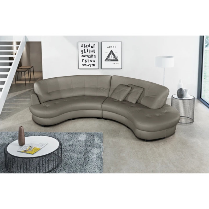 Maura Genuine Leather Curved Corner Sofa , Right Hand Facing, Dark Grey