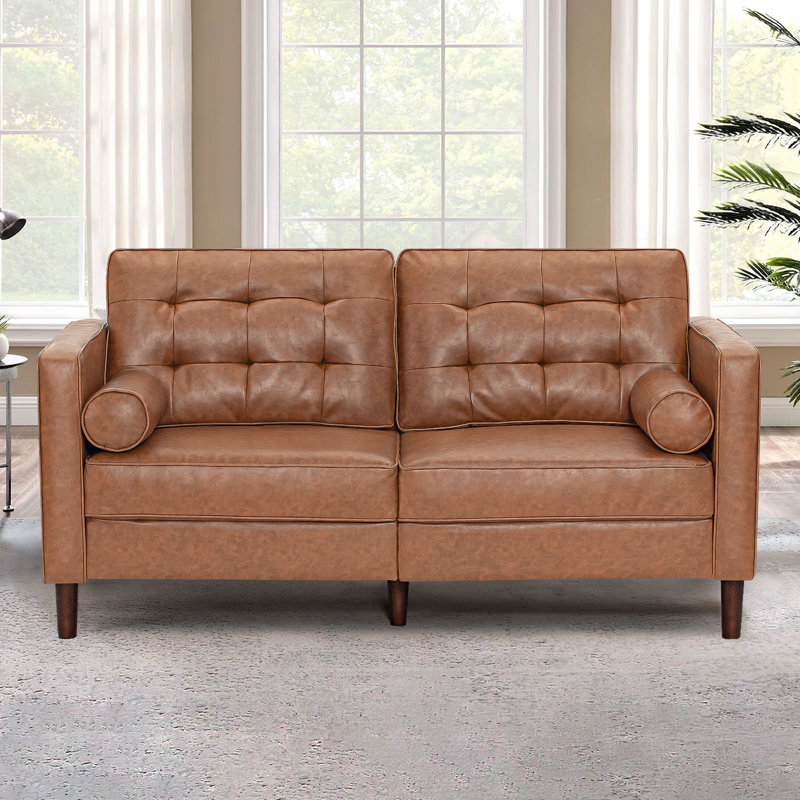 Canapé en similicuir Mandile, Similicuir brun clair cognac, H 34 po x l 67 po x P 32 po, 2