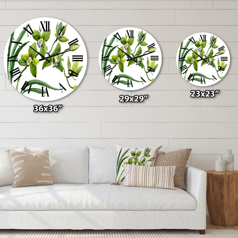Orchidée verte - Horloge murale traditionnelle, Moyenne