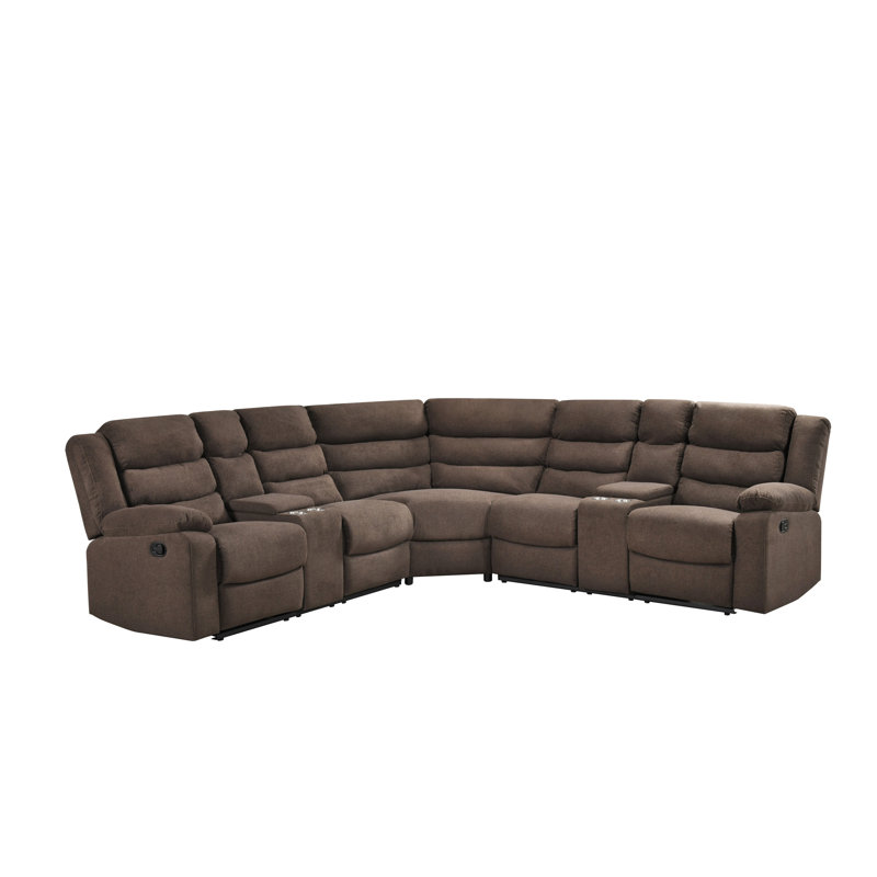 Canapé modulaire inclinable 3 pièces avec consoles gauche et droite, Brown
