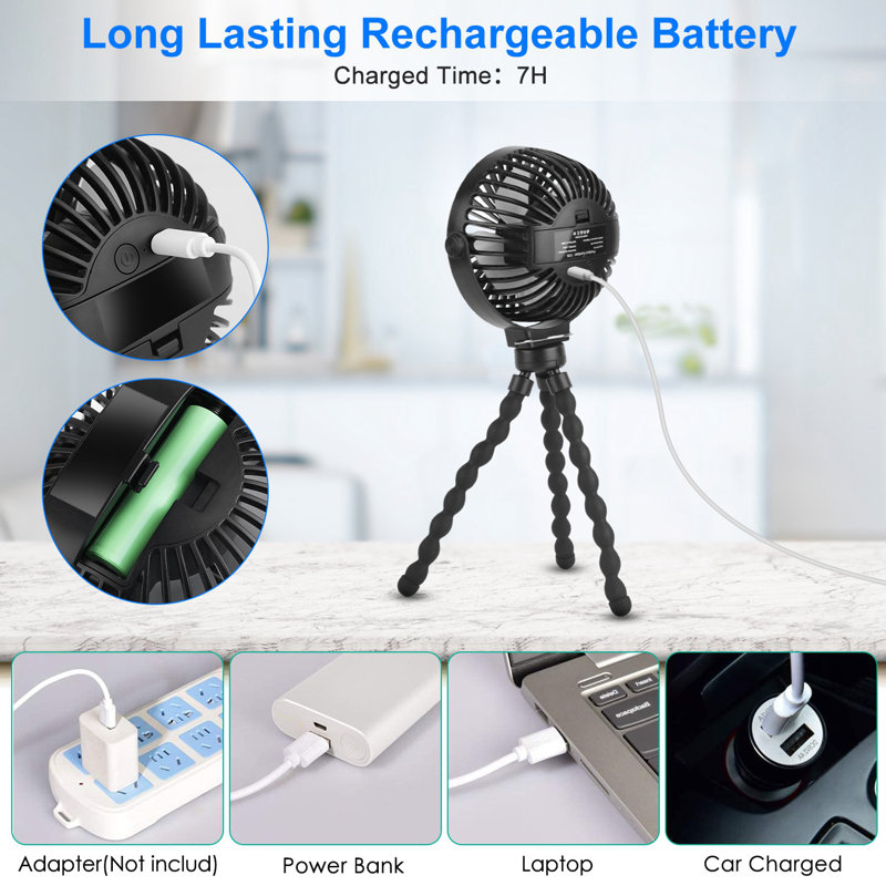 Table Fan with Flexible Tripod, Black