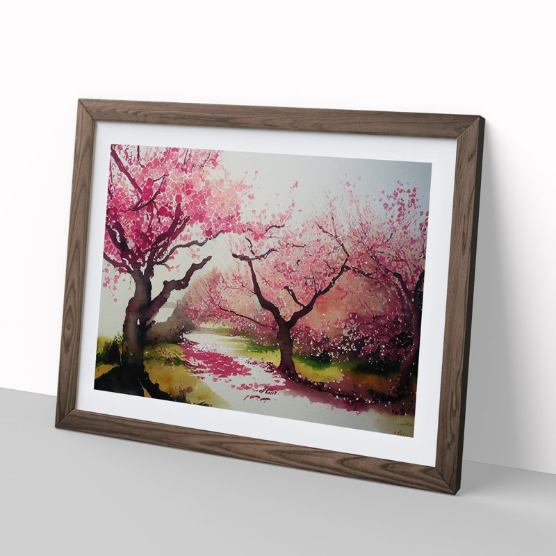 Interesting Cherry Blossom Trees - Framed Print, 25cm H x 34cm W x 2cm D, Walnut