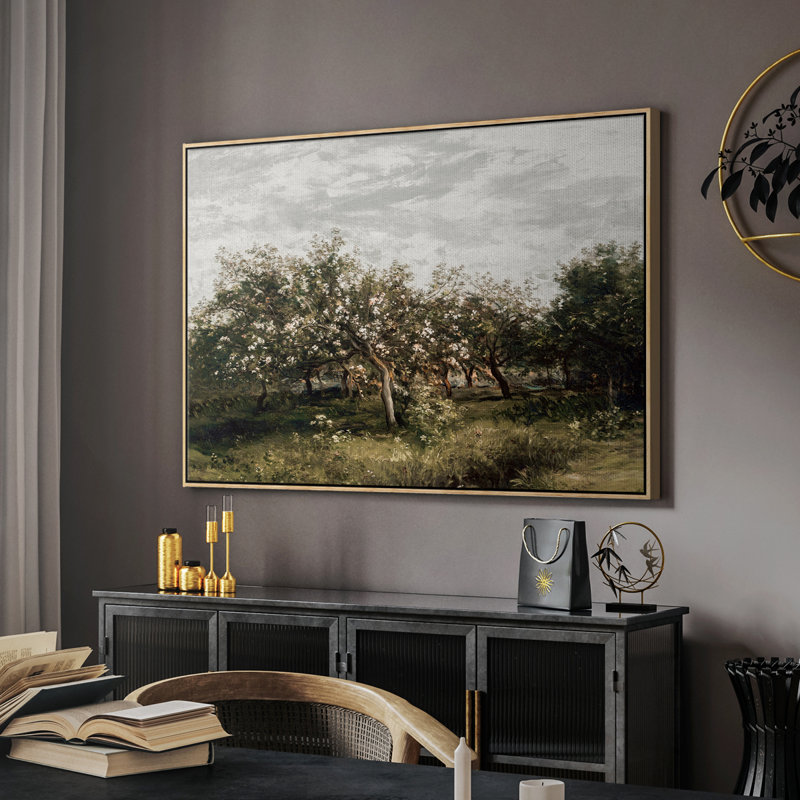 Paysage rétro - IM, Toile encadrée noyer flottant, H 25 po x l 37 po x P 2 po