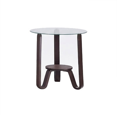Table d'appoint de 51,8 cm de large, noyer foncé et verre transparent