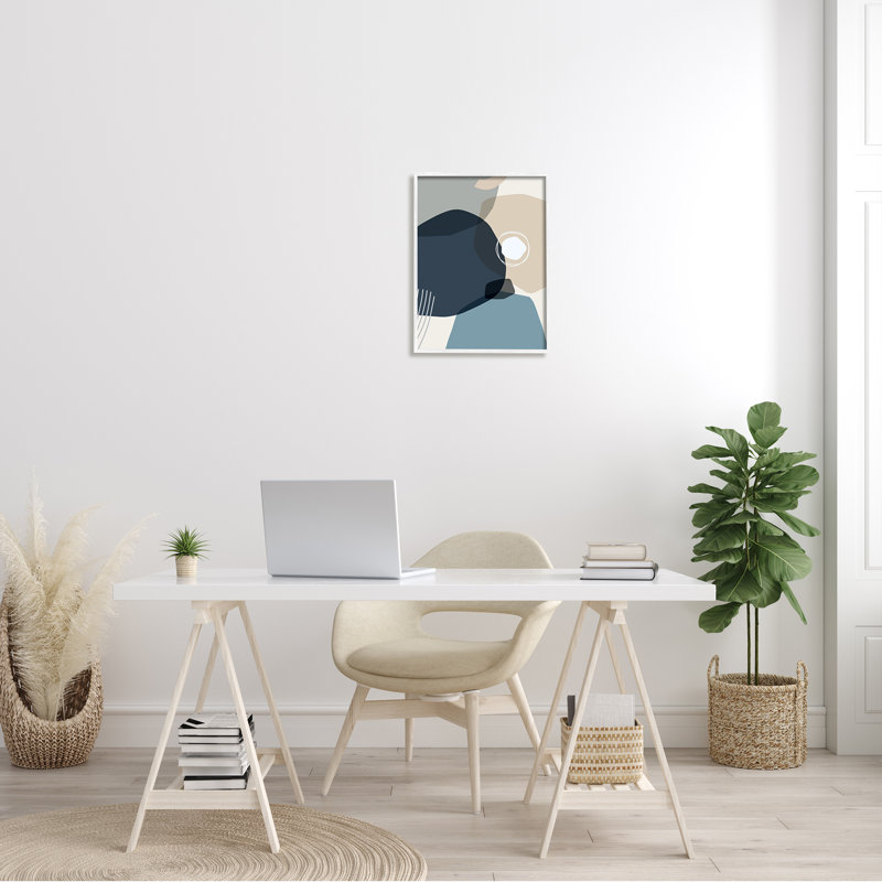 Blue and Beige Abstract Circle Collage Print with White Frame