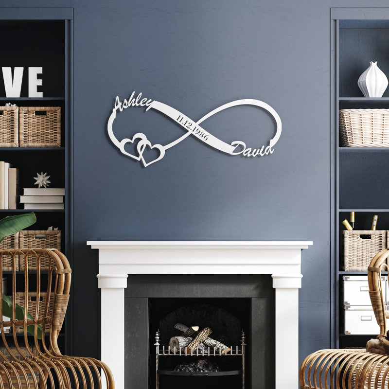 Décoration murale en métal, H 4,5 po x l 14 po x P 0,05 po, Blanc, Oui