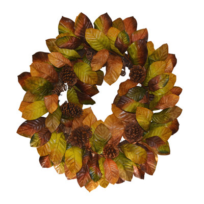 30" Fall Magnolia Leaves Pinecone Wreath