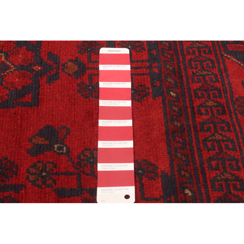Tapis rouge en laine noué à la main de conception unique 5 pi 1 po x 6 pi 10 po nouvel âge Monserratte
