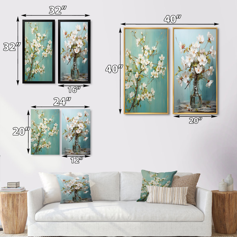" Apple Blossom Monochromatic Elegance XIX " 2 - Pieces, Black Framed, 32" H x 32" W