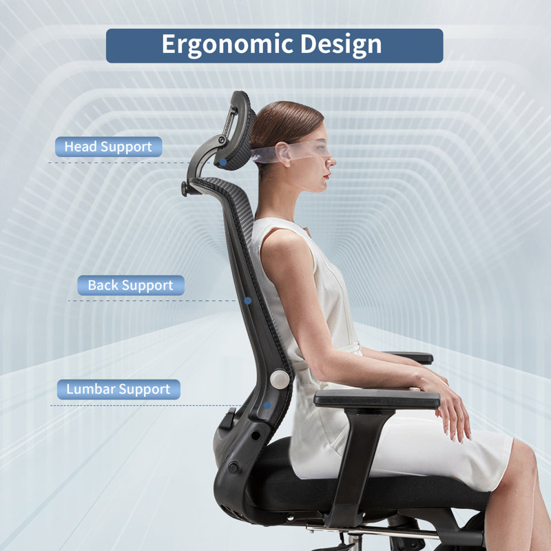 Makenzie Ergonomic Office chair with Adjustable Armrest and Foldable Backrest,minimal assembly, Black