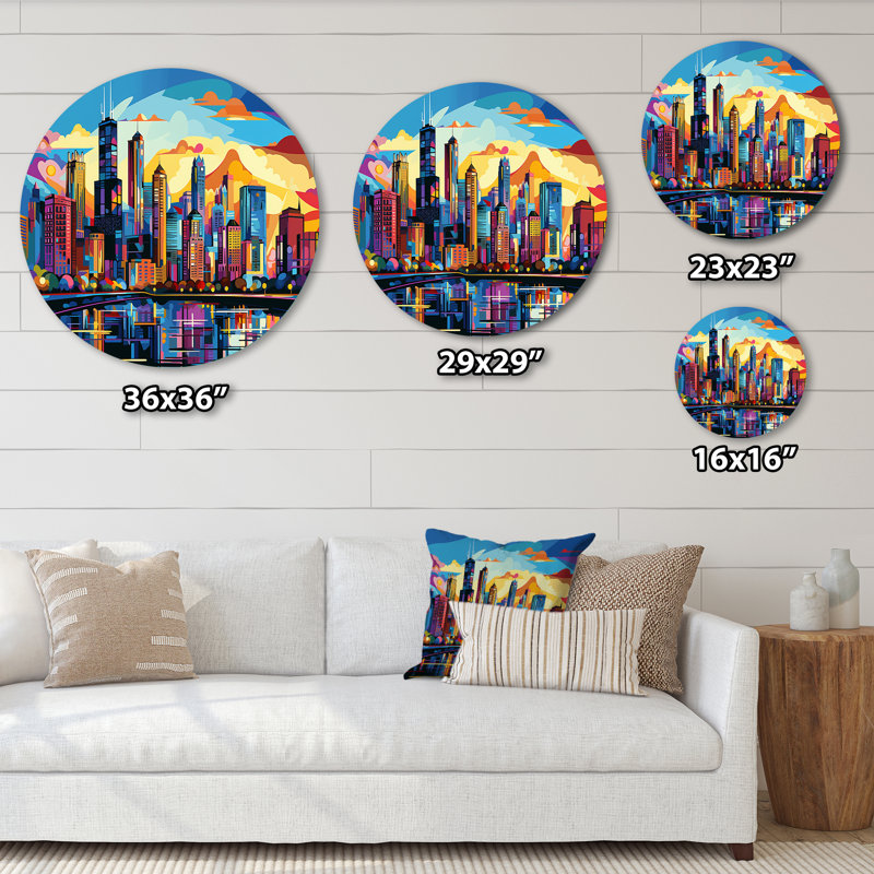 «Fruge - Cityscapes», art rond en métal, H 16 po x l 16 po x P 1 po