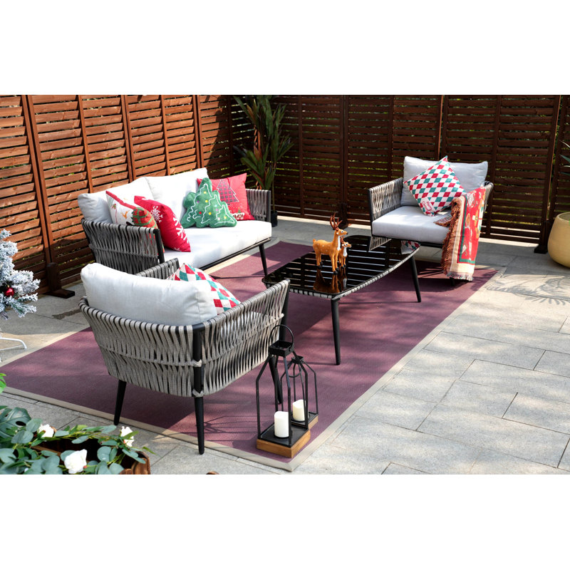 Ensemble de patio complet avec coussins 4 pièces Javarion