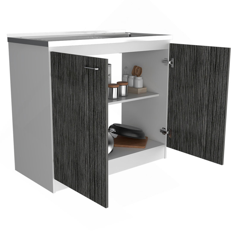 Évier utilitaire Oklahoma, armoire à deux portes, comptoir en acier inoxydable, White/Black