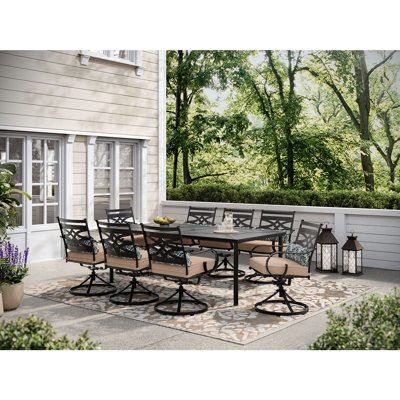 Canora Grey Elmfield 9-Piece Dining Set In Navy Blue With 8 Swivel Rockers And A 42-In. X 84-In. Table, 4CCC15D086C845389DEC1A7B4D66593E by Canora Grey
