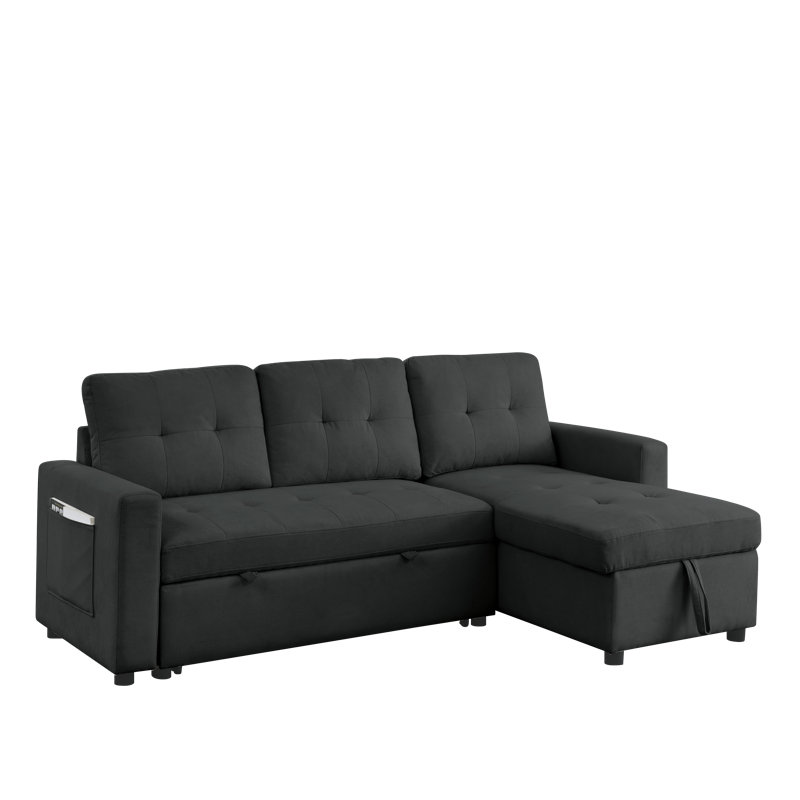 Canapé-lit modulaire réversible avec rangement Koa, Tissu noir