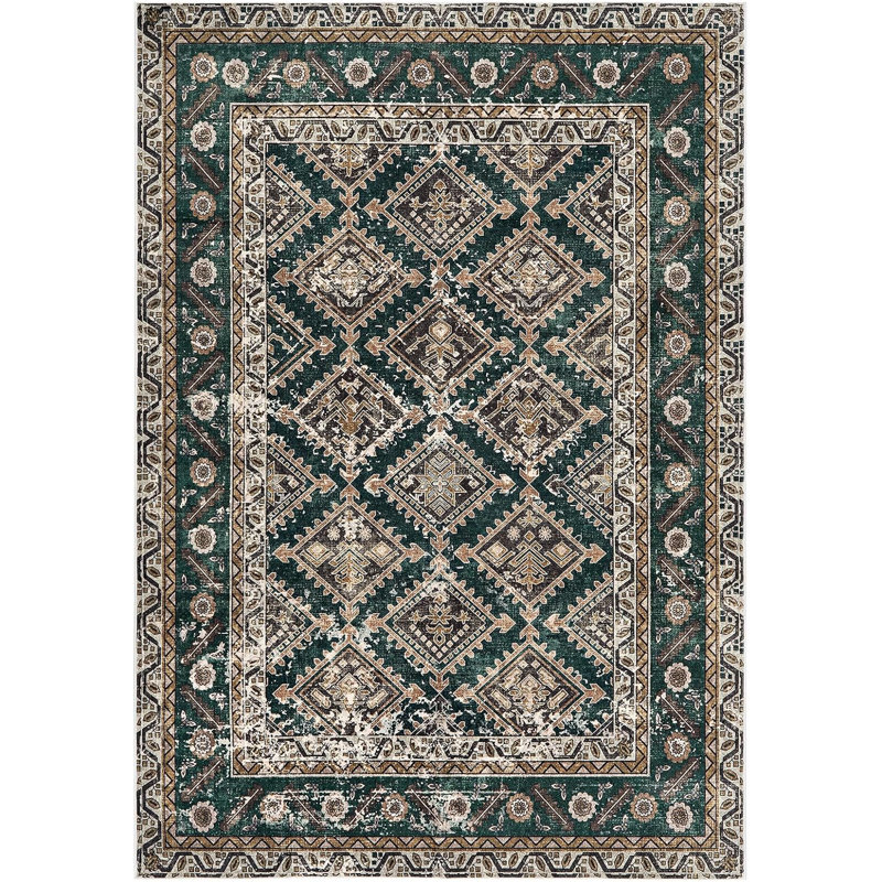 Tapis de 2 pi x 6 pi Tapis lavables pour le salon Boho rétro pour le bureau, Rectangle 5 pi x 7 pi