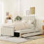 Lit plateforme simple tapissier avec lit gigogne et rangement, pliable en lin beige Brilliance