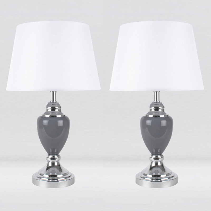 Sandin Metal Table Lamp, White,  Polished Chrome/Grey