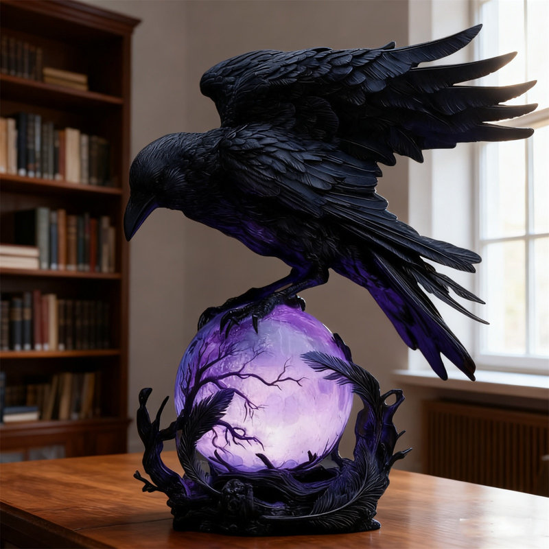 The Mysterious Crow LED Light On The Luminous Sculpture In Gothic Style