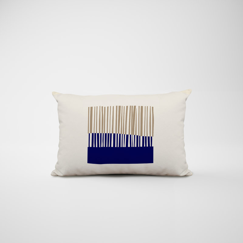 Polyester/Polyester Blend Lumbar Rectangular Indoor/Outdoor Pillow Cover & Insert, Beige/Navy Blue
