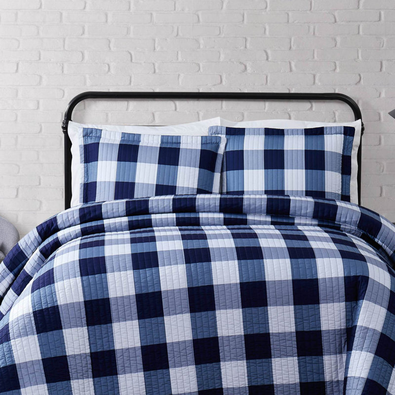 Ensemble de courtepointe en microfibre Buffalo, Courtepointe pour simple TG + 1 taie décorative s, Bleu marine