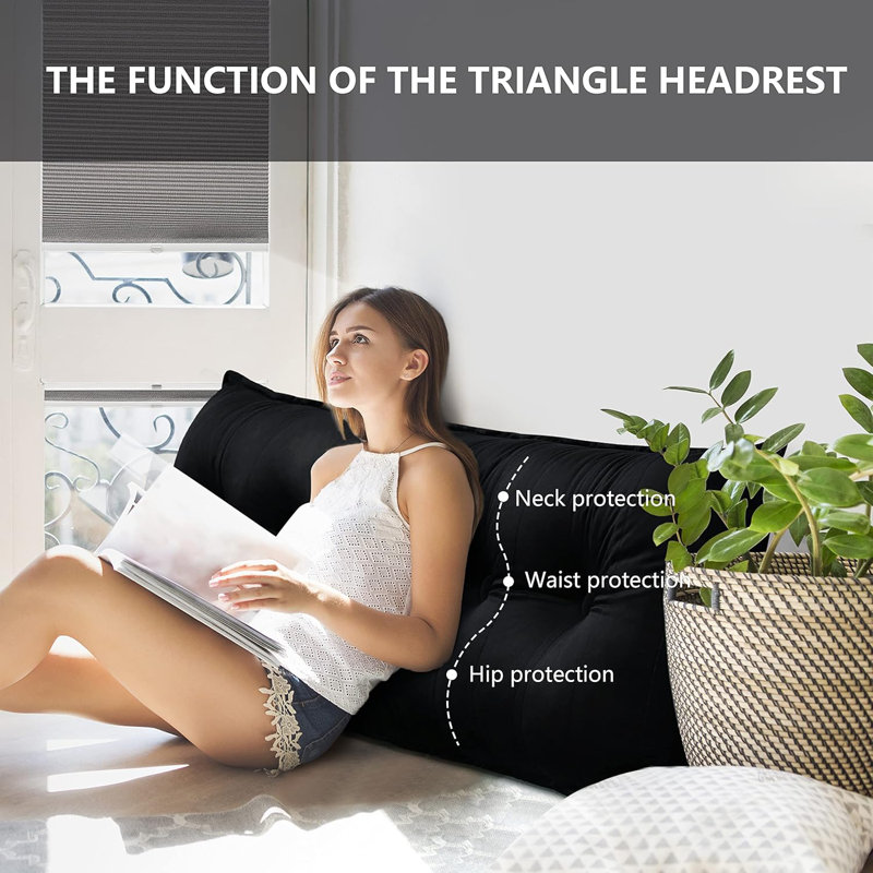Coussin de tête de lit à dossier capitonné en velours de coton capitonné avec repose-tête et dossier, Noir, Lit simple
