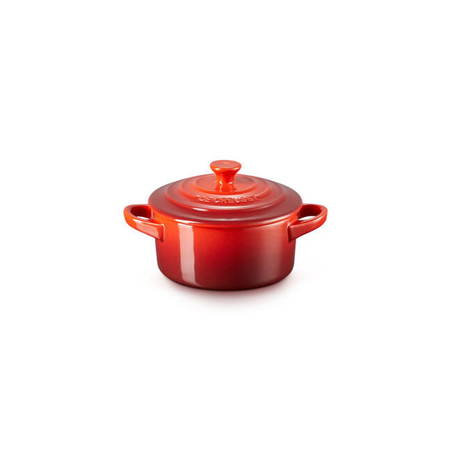 Le Creuset Stoneware Mini Round Cocotte, 24 Ounce, White, Red