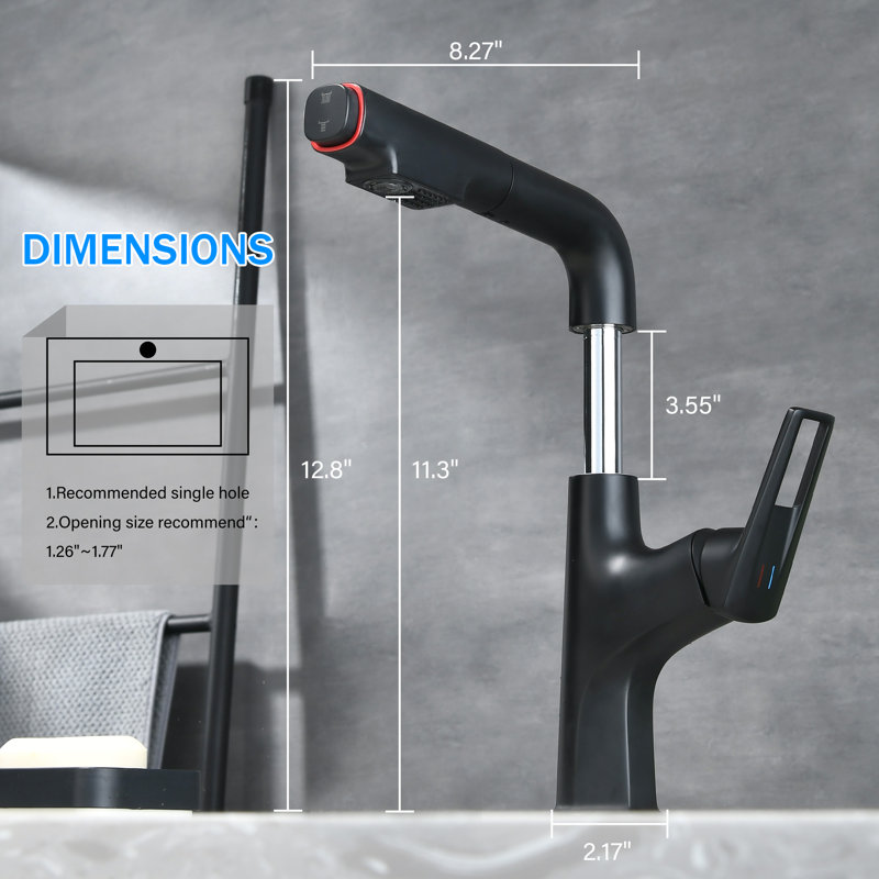 Pull-down Vessel Faucet - Single Hole Bathroom Sink Faucet With Lift Spout & Dual Spray Modes, Matte Black