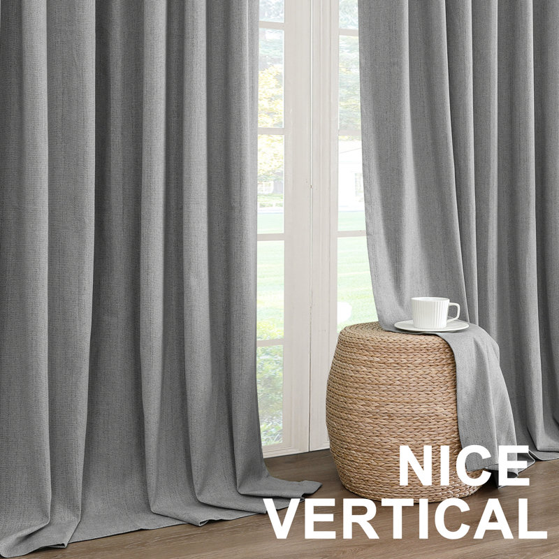 Premium Chenille Linen Textured 100% Blackout Curtains Thermal Insulated for Living Room Back Tab/Rod Pocket Bedroom Draperies 2 Panels