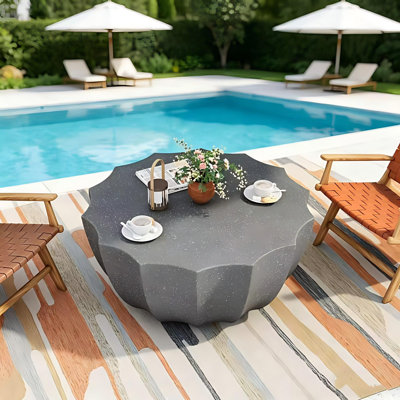 35.43" Modern Indoor & Outdoor Waterproof Coffee Table, Durable MgO Cement Accent Table for Patio, Garden & Living Room