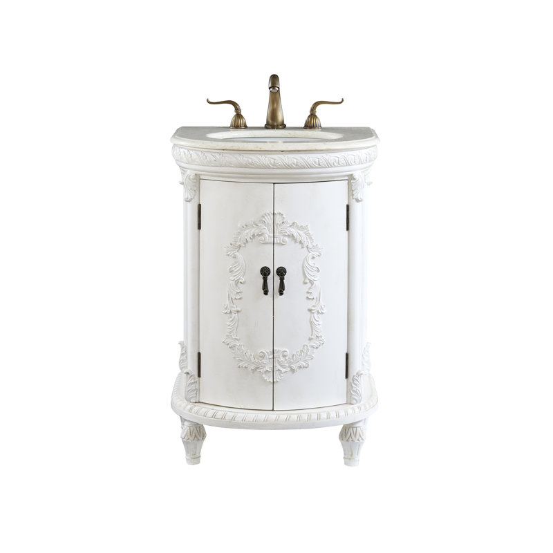 Aravale 21'' Single Bathroom Vanity with Top, Antique White, Cream Marble
